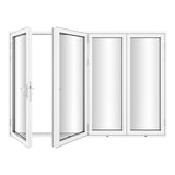 KaMic Versa-Fold 120" x 80" 4 Panels Aluminum Folding Door In White, One Door Right Swing Out Three Door Folded From Left To Right Model #: FD4PWH12080-LR