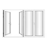KaMic Versa-Fold 120" x 80" 4 Panels Aluminum Folding Door In White, One Door Right Swing Out Three Door Folded From Right To Left Model #: FD4PWH12080-RL