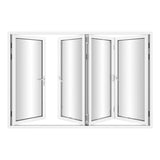 KaMic Versa-Fold 120" x 80" 4 Panels Aluminum Folding Door In White, One Door Right Swing Out Three Door Folded From Right To Left Model #: FD4PWH12080-RL