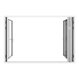 KaMic Versa-Fold 120" x 80" 4 Panels Aluminum Folding Door In White, One Door Right Swing Out Three Door Folded From Right To Left Model #: FD4PWH12080-RL