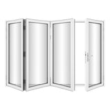 KaMic Versa-Fold 120" x 80" 4 Panels Aluminum Folding Door In White, One Door Right Swing Out Three Door Folded From Right To Left Model #: FD4PWH12080-RL
