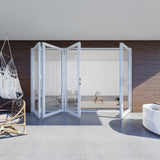 KaMic Versa-Fold 120" x 80" 4 Panels Aluminum Folding Door In White, One Door Right Swing Out Three Door Folded From Right To Left Model #: FD4PWH12080-RL