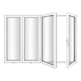 KaMic Versa-Fold 120" x 80" 4 Panels Aluminum Folding Door In White, One Door Right Swing Out Three Door Folded From Right To Left Model #: FD4PWH12080-RL