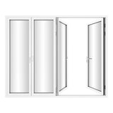 KaMic Versa-Fold 120" x 96" 4 Panels Aluminum Folding Door In White, One Door Right Swing Out Three Door Folded From Left To Right Model #: FD4PWH12096-LR