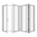 KaMic Versa-Fold 120" x 96" 4 Panels Aluminum Folding Door In White, One Door Right Swing Out Three Door Folded From Left To Right Model #: FD4PWH12096-LR