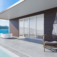 KaMic 120" x 96" 4 Panels Aluminum Folding Door In White, One Door Right Swing Out Three Door Folded From Left To Right Model #: FD4PWH12096-LR