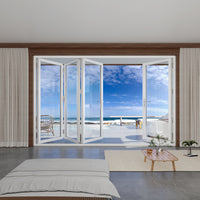 KaMic 120" x 96" 4 Panels Aluminum Folding Door In White, One Door Right Swing Out Three Door Folded From Left To Right Model #: FD4PWH12096-LR