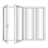 KaMic Versa-Fold 120" x 96" 4 Panels Aluminum Folding Door In White, One Door Right Swing Out Three Door Folded From Left To Right Model #: FD4PWH12096-LR
