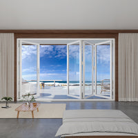 KaMic 120" x 96" 4 Panels Aluminum Folding Door In White, One Door Right Swing Out Three Door Folded From Right To Left Model #: FD4PWH12096-RL