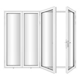 KaMic Versa-Fold 120" x 96" 4 Panels Aluminum Folding Door In White, One Door Right Swing Out Three Door Folded From Right To Left Model #: FD4PWH12096-RL