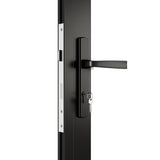 KaMic Versa-Fold 144" x 80" 5 Panels Alumium Folding Door in Black, Folded Out from Left to Right Model #: FD5PBK14480-LR