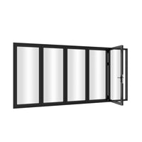 KaMic 144" x 80" 5 Panels Alumium Folding Door in Black, Folded Out from Right to Left Model #: FD5PBK14480-RL