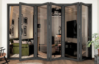 KaMic 144" x 96" 5 Panels Alumium Folding Door in Black, Folded Out from Left to Right Model #: FD5PBK14496-LR