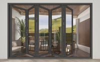 KaMic 144" x 96" 5 Panels Alumium Folding Door in Black, Folded Out from Left to Right Model #: FD5PBK14496-LR