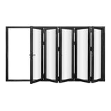 KaMic 144" x 96" 5 Panels Alumium Folding Door in Black, Folded Out from Left to Right Model #: FD5PBK14496-LR