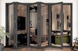 KaMic 144" x 96" 5 Panels Alumium Folding Door in Black, Folded Out from Right to Left Model #: FD5PBK14496-RL