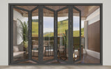 KaMic 168" x 80" 5 Panels Alumium Folding Door in Black, Folded Out from Left to Right Model #: FD5PBK16880-LR