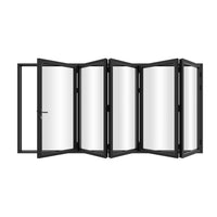 KaMic 168" x 80" 5 Panels Alumium Folding Door in Black, Folded Out from Left to Right Model #: FD5PBK16880-LR