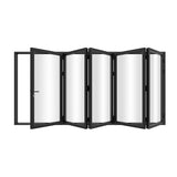 KaMic 168" x 80" 5 Panels Alumium Folding Door in Black, Folded Out from Left to Right Model #: FD5PBK16880-LR