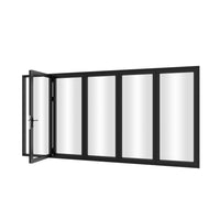KaMic 168" x 80" 5 Panels Alumium Folding Door in Black, Folded Out from Left to Right Model #: FD5PBK16880-LR