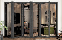 KaMic 168" x 80" 5 Panels Alumium Folding Door in Black, Folded Out from Right to Left Model #: FD5PBK16880-RL