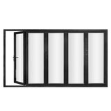 KaMic 168" x 80" 5 Panels Alumium Folding Door in Black, Folded Out from Right to Left Model #: FD5PBK16880-RL