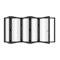 KaMic 168" x 80" 5 Panels Alumium Folding Door in Black, Folded Out from Right to Left Model #: FD5PBK16880-RL