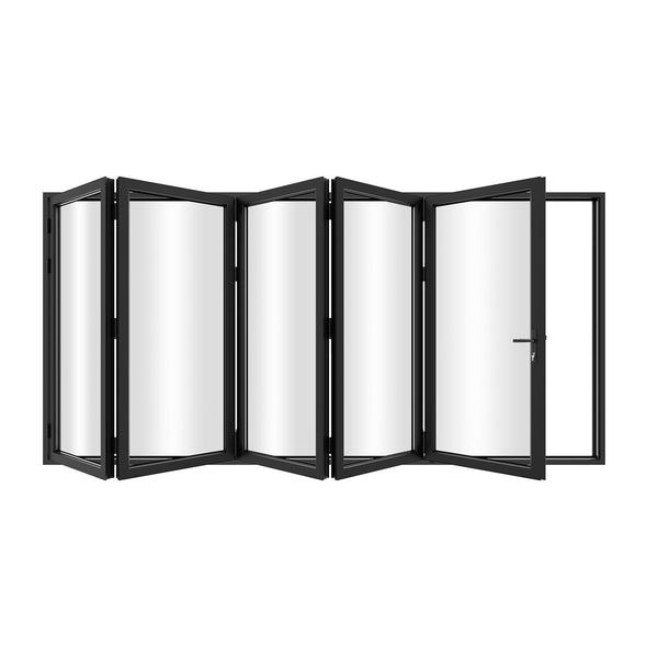KaMic 168" x 80" 5 Panels Alumium Folding Door in Black, Folded Out from Right to Left Model #: FD5PBK16880-RL
