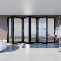 KaMic 168" x 80" 5 Panels Alumium Folding Door in Black, Folded Out from Right to Left Model #: FD5PBK16880-RL