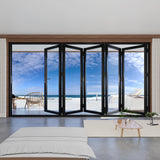 KaMic 168" x 80" 5 Panels Alumium Folding Door in Black, Folded Out from Right to Left Model #: FD5PBK16880-RL