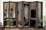 KaMic 168" x 96" 5 Panels Aluminum Folding Doors in Black, Folded Out from Left to Right Model #: FD5PBK16896-LR