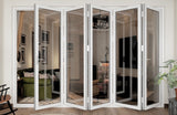 KaMic 144" x 80" 5 Panels Aluminum Folding Door In White, Folded Out From Left To Right Model #: FD5PWH14480-LR