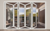 KaMic 144" x 80" 5 Panels Aluminum Folding Door In White, Folded Out From Left To Right Model #: FD5PWH14480-LR