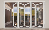 KaMic 144" x 80" 5 Panels Aluminum Folding Door In White, Folded Out From Right To Left Model #: FD5PWH14480-RL