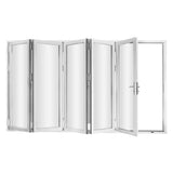 KaMic 144" x 80" 5 Panels Aluminum Folding Door In White, Folded Out From Right To Left Model #: FD5PWH14480-RL