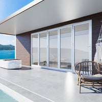 KaMic 144" x 80" 5 Panels Aluminum Folding Door In White, Folded Out From Right To Left Model #: FD5PWH14480-RL