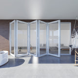 KaMic 144" x 80" 5 Panels Aluminum Folding Door In White, Folded Out From Right To Left Model #: FD5PWH14480-RL