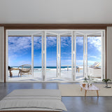 KaMic 144" x 80" 5 Panels Aluminum Folding Door In White, Folded Out From Right To Left Model #: FD5PWH14480-RL