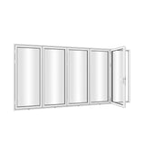 KaMic 144" x 80" 5 Panels Aluminum Folding Door In White, Folded Out From Right To Left Model #: FD5PWH14480-RL