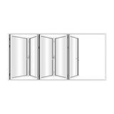KaMic 168" x 80" 5 Panels Aluminum Folding Door In White, Folded Out From Left To Right Model #: FD5PWH16880-LR