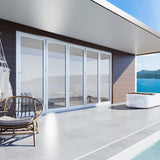 KaMic 168" x 80" 5 Panels Aluminum Folding Door In White, Folded Out From Left To Right Model #: FD5PWH16880-LR
