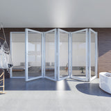 KaMic 168" x 80" 5 Panels Aluminum Folding Door In White, Folded Out From Left To Right Model #: FD5PWH16880-LR