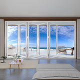 KaMic 168" x 80" 5 Panels Aluminum Folding Door In White, Folded Out From Left To Right Model #: FD5PWH16880-LR