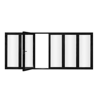 KaMic 192" x 80" 6 Panels Aluminum Folding Doors in Black, Folded Out from Dual Open Model #: FD6PBK19280-DO