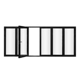 KaMic 192" x 80" 6 Panels Aluminum Folding Doors in Black, Folded Out from Dual Open Model #: FD6PBK19280-DO