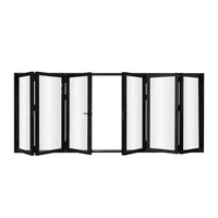 KaMic 192" x 80" 6 Panels Aluminum Folding Doors in Black, Folded Out from Dual Open Model #: FD6PBK19280-DO