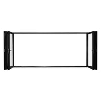 KaMic 192" x 80" 6 Panels Aluminum Folding Doors in Black, Folded Out from Dual Open Model #: FD6PBK19280-DO