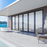 KaMic 192" x 80" 6 Panels Aluminum Folding Doors in Black, Folded Out from Dual Open Model #: FD6PBK19280-DO