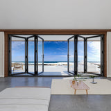 KaMic 192" x 80" 6 Panels Aluminum Folding Doors in Black, Folded Out from Dual Open Model #: FD6PBK19280-DO