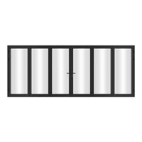 KaMic 192" x 80" 6 Panels Aluminum Folding Doors in Black, Folded Out from Dual Open Model #: FD6PBK19280-DO